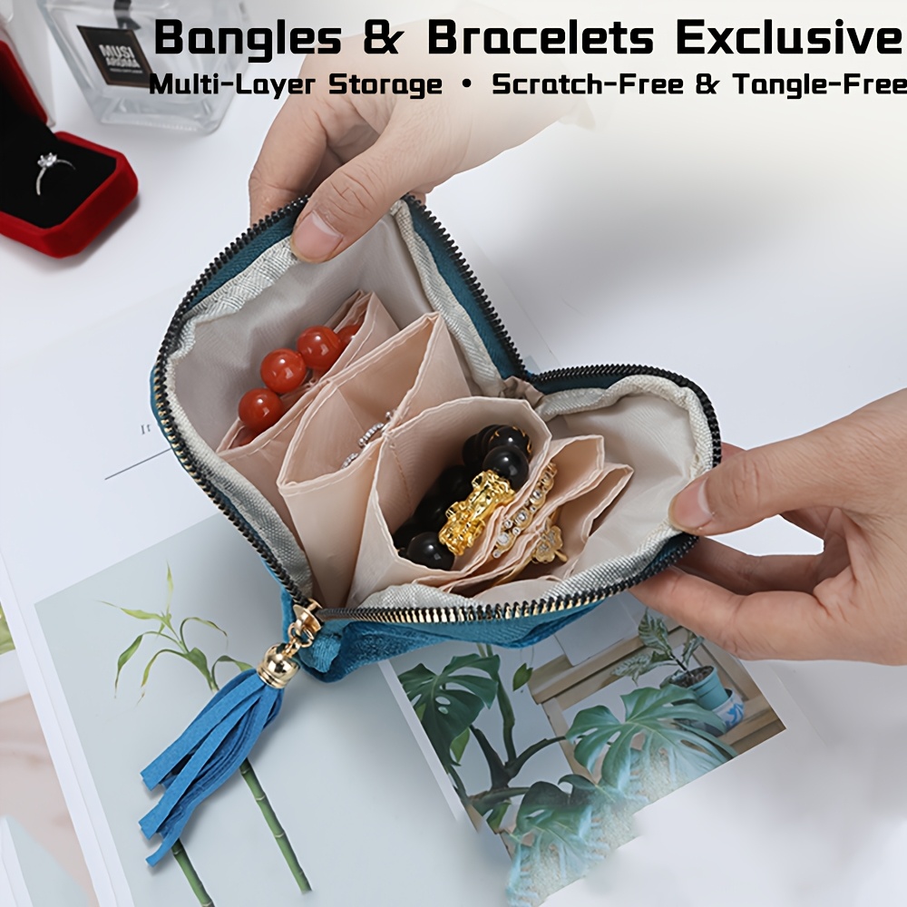 Jewelry Gift Bag with Velvet Storage Box, Tassel Zipper