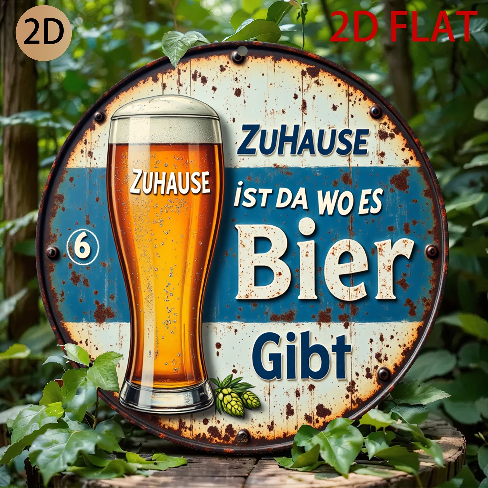 2d Flat - Retro Tin Design Of A Circular Beer-themed Metal Sign For A 2d Plane, German Style, Perfect For Decorating A For Home Bar Or Pub