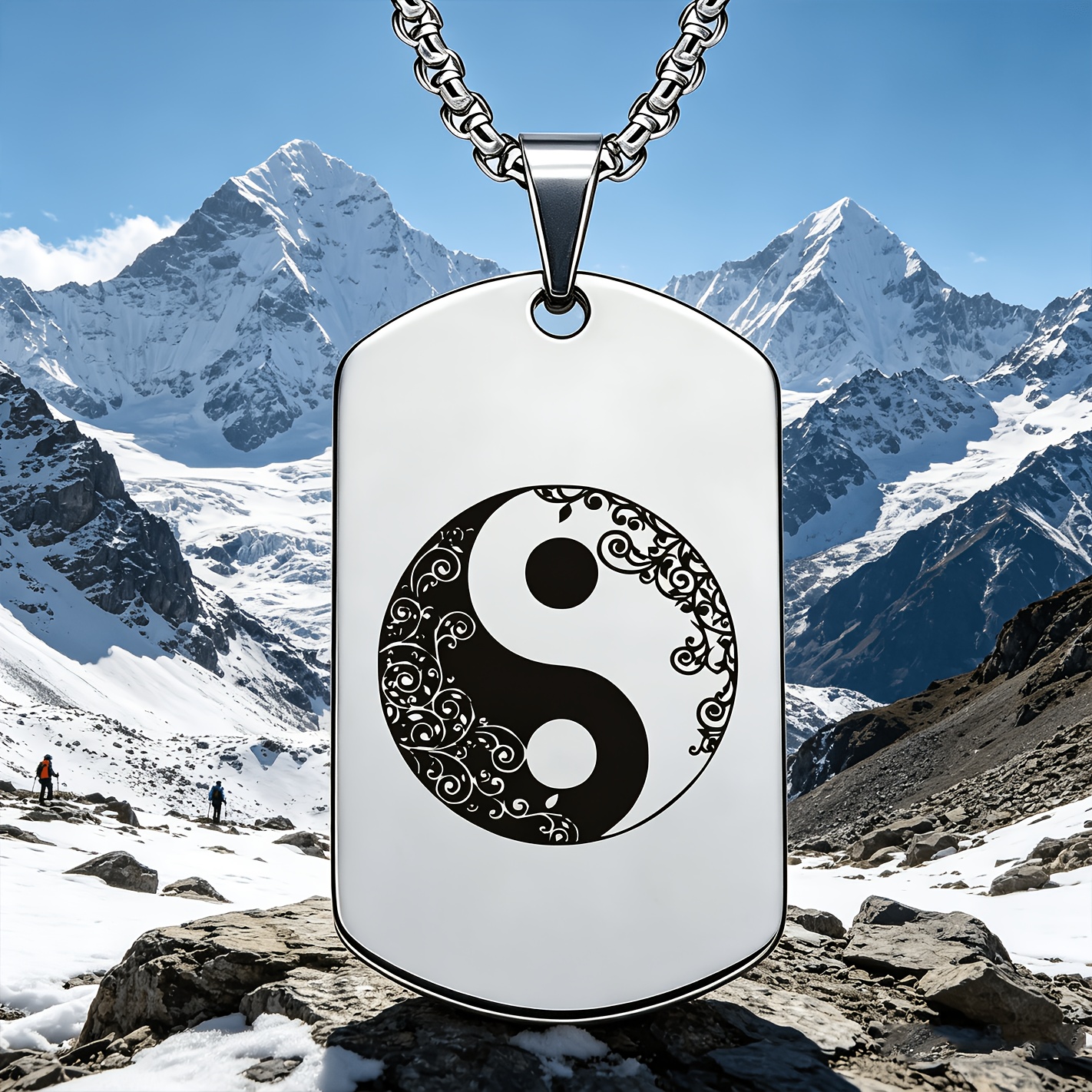 TEMU 1 pièce, Collier plaque d'identité militaire en acier inoxydable avec motif créatif de poisson Tai Chi Yin Yang, un cadeau approprié pour et