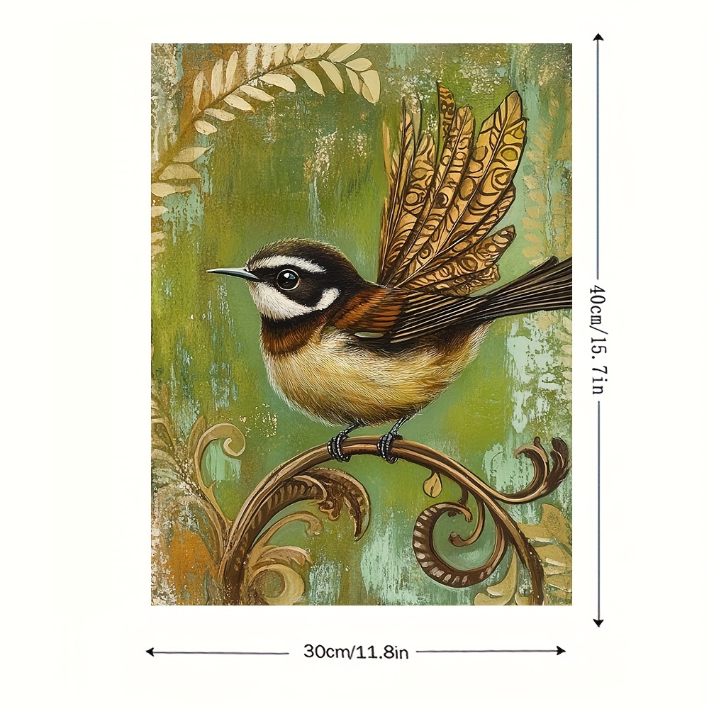 TEMU 1pc Wooden Framed Wall Art - New Zealand Bird Painting With Outstretched Wings, Muted Green Background, Ready-to-hang (11.8x15.7 Inch / 30x40cm)