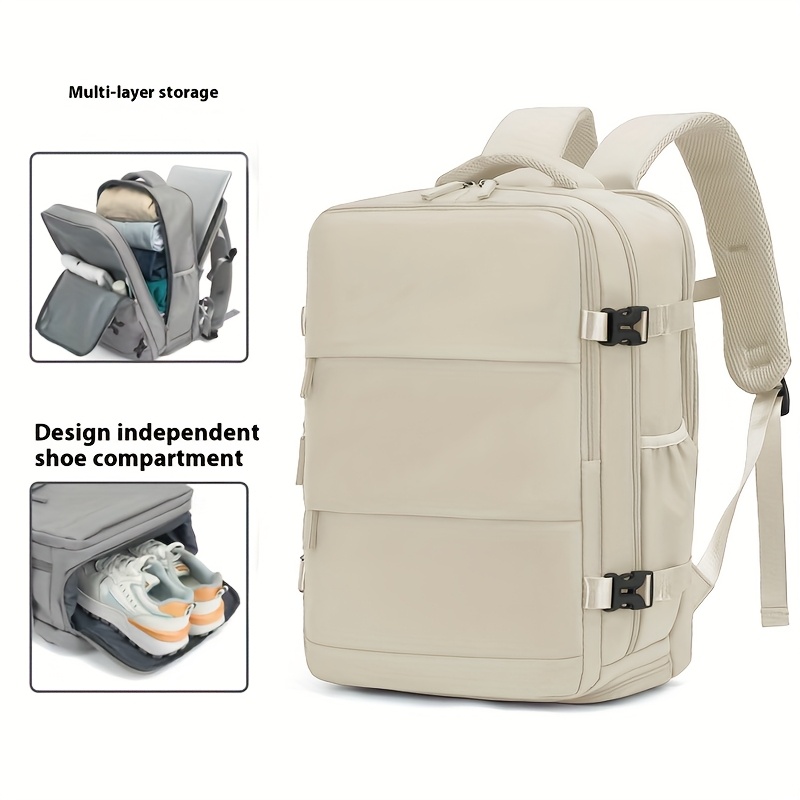 lightweight 40l airline approved travel backpack for 17 laptop compartment independent shoe storage adjustable straps multiple compartments durable polyester white travel luggage organized compartments professional luggage reinforced stitching college students Product details 14