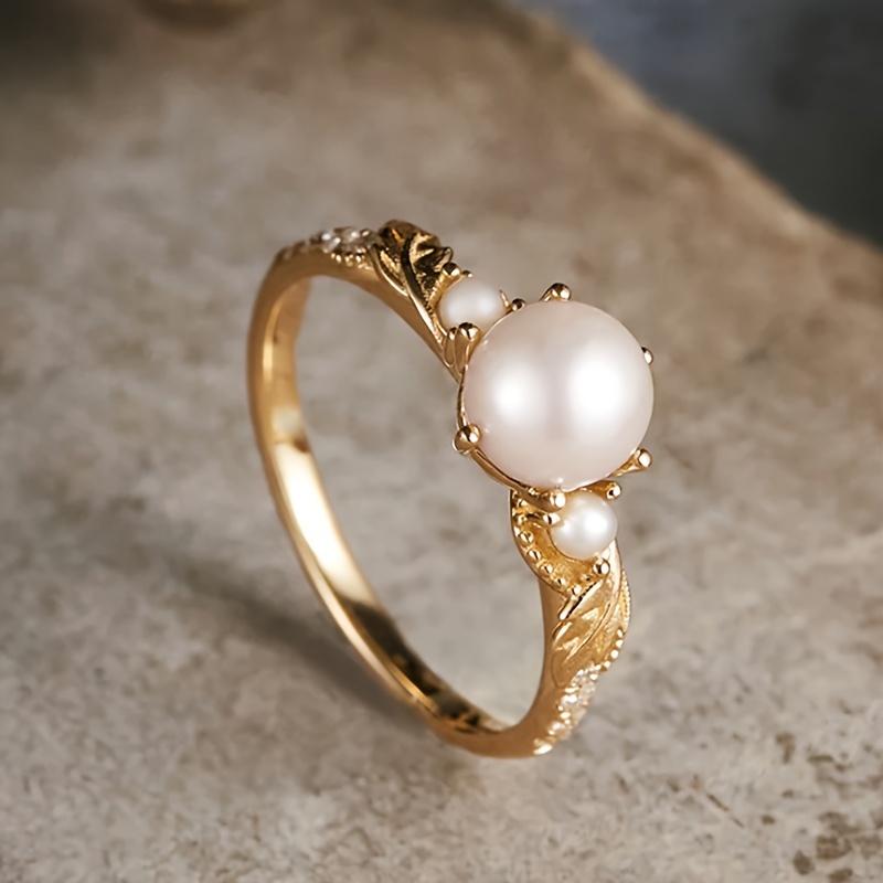 Women's 925 Sterling Silver Ring with Synthetic Pearl & Cubic Zirconia