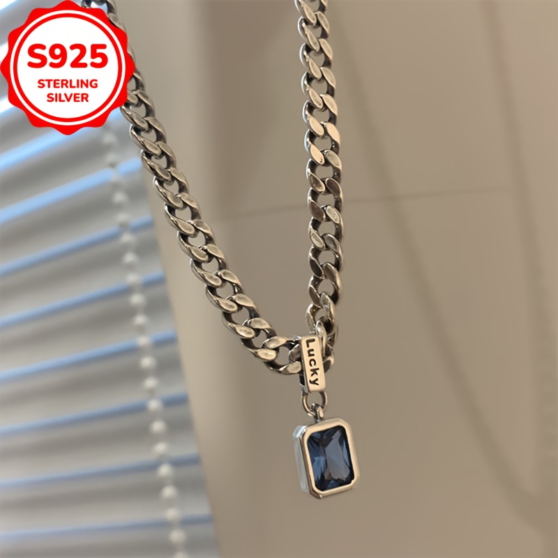 TEMU Collier Élégant et Luxueux en Chaîne Épaisse S925 Argent Pur, Pendentif en Cristal Artificiel, Idéal , Style Rétro Exagéré et Hip-Hop, Adapté à