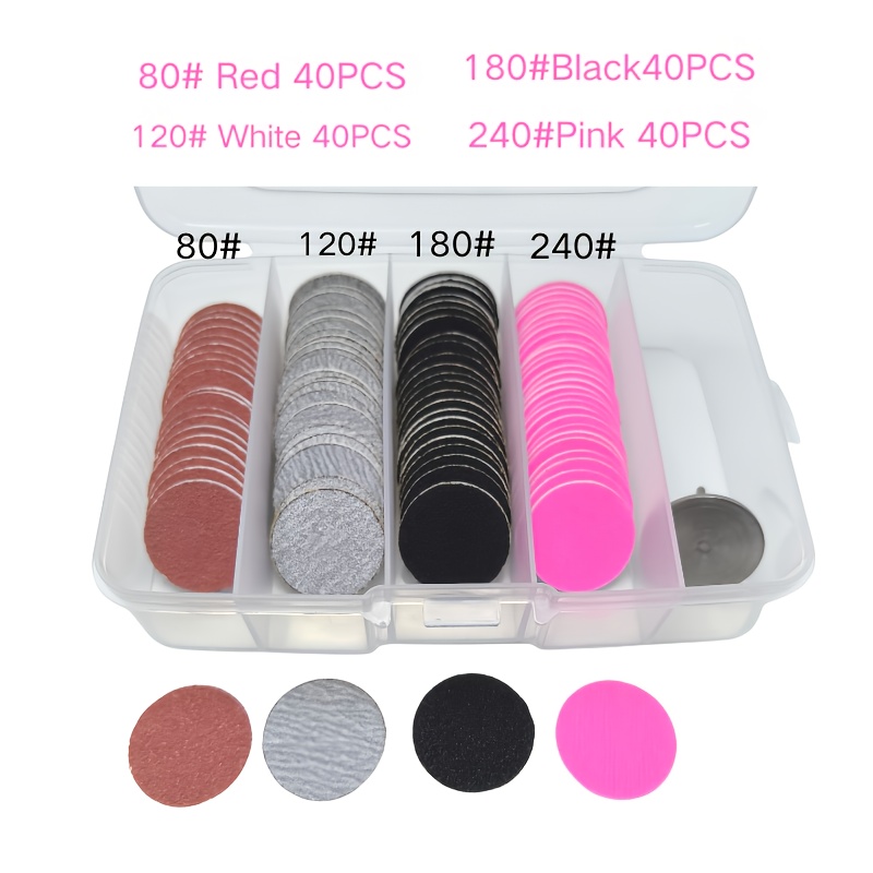 E-shop 160-teiliges 25-mm-Schleifscheiben-Set mit Pediküre-Dorn - 80/120/180/240 Körnung, Ersatz für elektrische Maniküre und Pediküre, Entferner und
