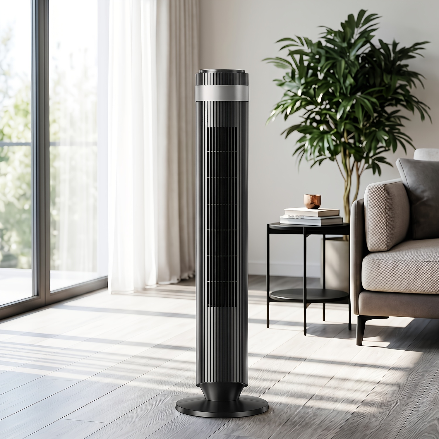 Image of Bedroom Tower Fan, 90° , With Remote Control, 25ft Remote Distance, 28db Quiet Floor Fan, 12-hour Timer, Settings, 4 , Bladeless Floor Fan, Suitable For Home, Office, Indoor
