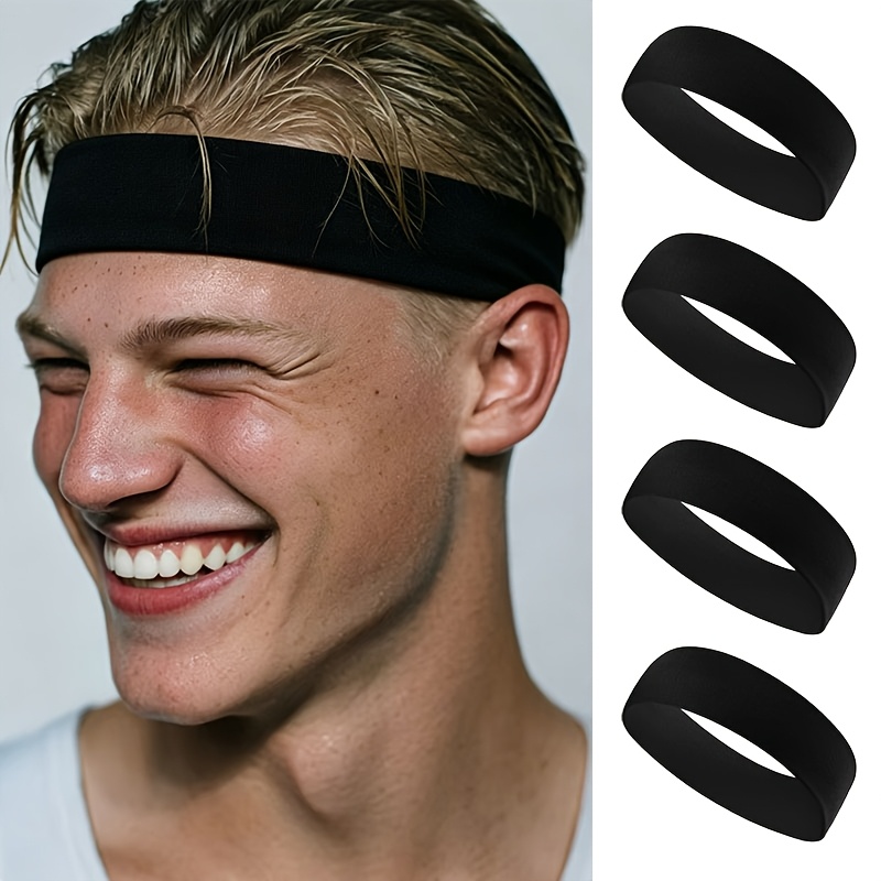 Image of 4pcs Set Of Sports Headbands, Unisex, Elastic Soft Fabric Sweat-absorbing Headband, Suitable For Makeup Spa, Yoga, Gym, Golf, Tennis, Running, Daily Exercise And Daily Use (black)