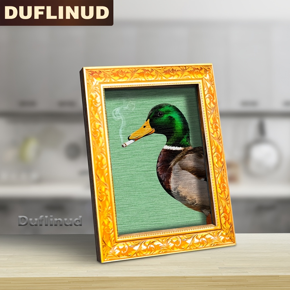 TEMU 1pc Humorous Duck Fridge Magnet, Wooden Mini Canvas, Fun Home Decor Design Of Smoking , Exquisite Wooden Frame, To Kitchen, Creative Gift (back
