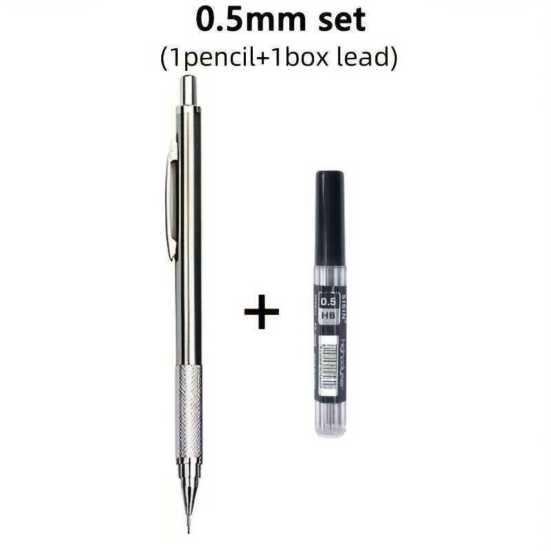 Image of Metal Stainless Steel Anti Slip Mechanical Pencil Set 0.3 0.5 0.7 0.9 1.3 2.0mm All Metal Art Painting Automatic Pencil With Leads, Office Writing Supplies Supplies (pencil And Lead)