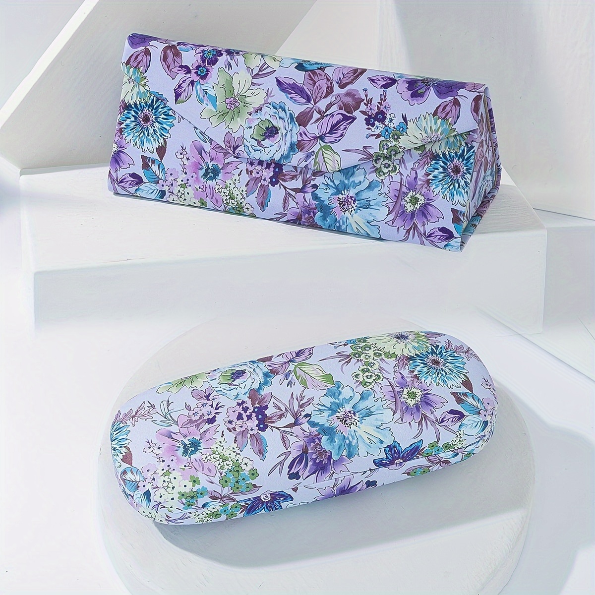 

Floral Eyeglass Case Set With 1 Foldable And 1 Metal Hard Case For Glasses Storage - Pack Of 2