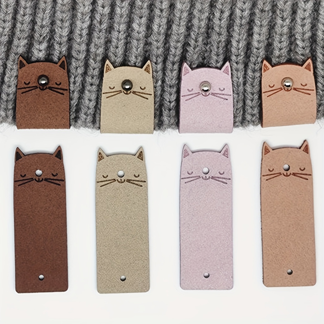 

8pcs Handcrafted Kitten Design Leather Tags For , Hats & Bags - Sewing Accessories, Handmade, Kitten Labels, Leather, Sewing Labels