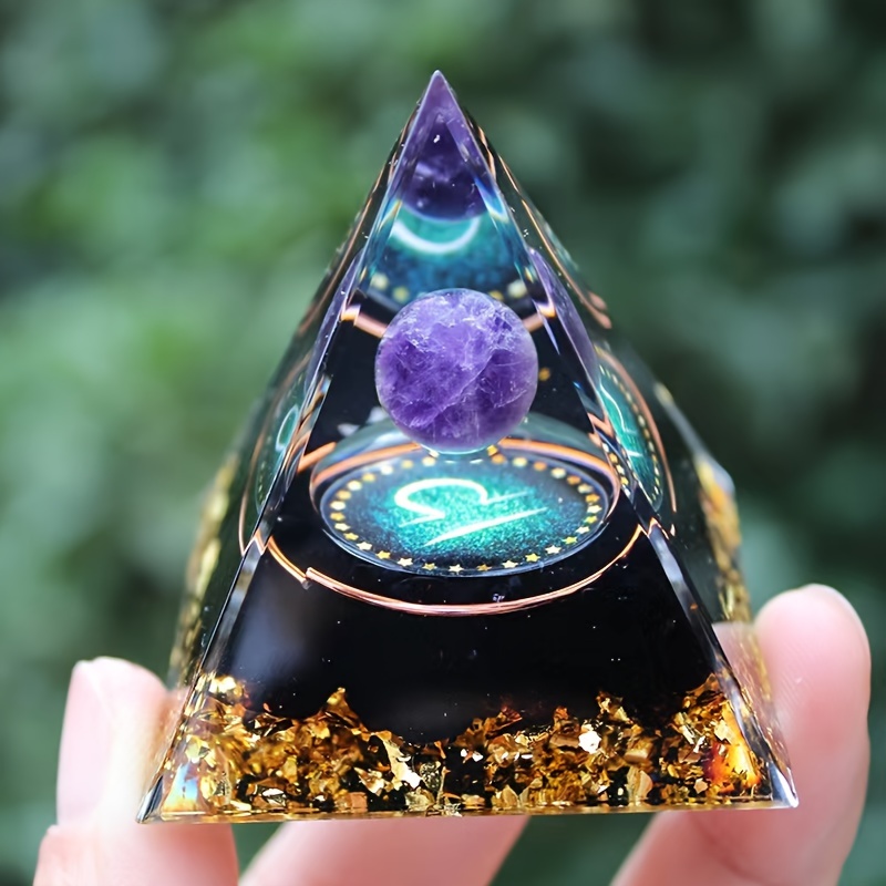 

1pc Twelve Constellations Orgone Pyramid, Amethyst Crystal, Home Decoration, Gift For Family And Friends