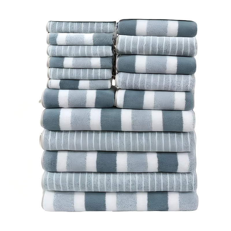 TEMU 17pcs Towel Set, Including 5 Bath Towels (27.56 X 55.12 Inches), 6 Hand Towels (13.78 X 29.53 Inches), And 6 Face Towels ( X Inches).