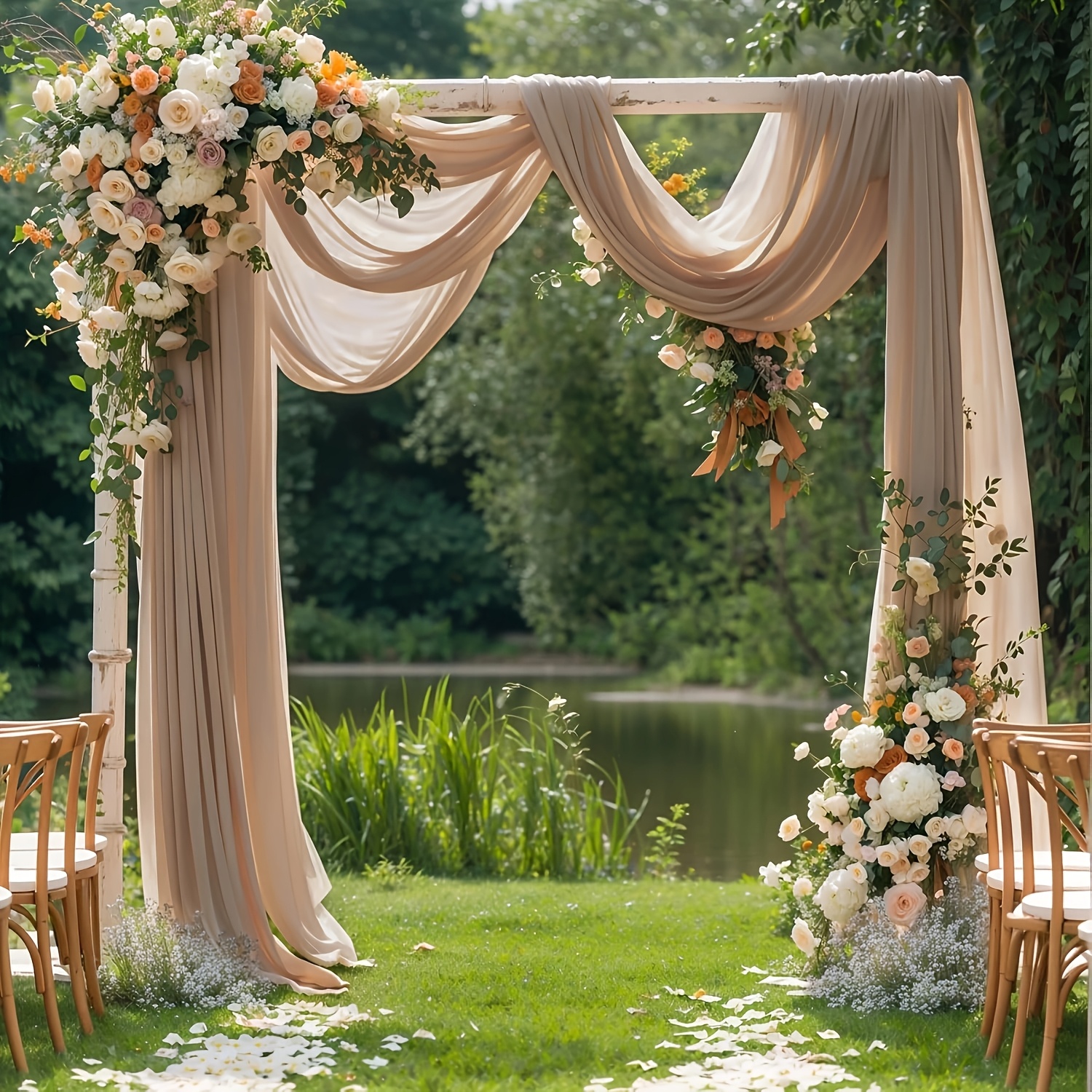 Elegant Bohemian Wedding Arch Draping Fabric - Flowing Polyester Table For Indoor/outdoor Events, Romantic Gardens Or Lakeside Decorations, Perfect For Weddings And Special Occasions