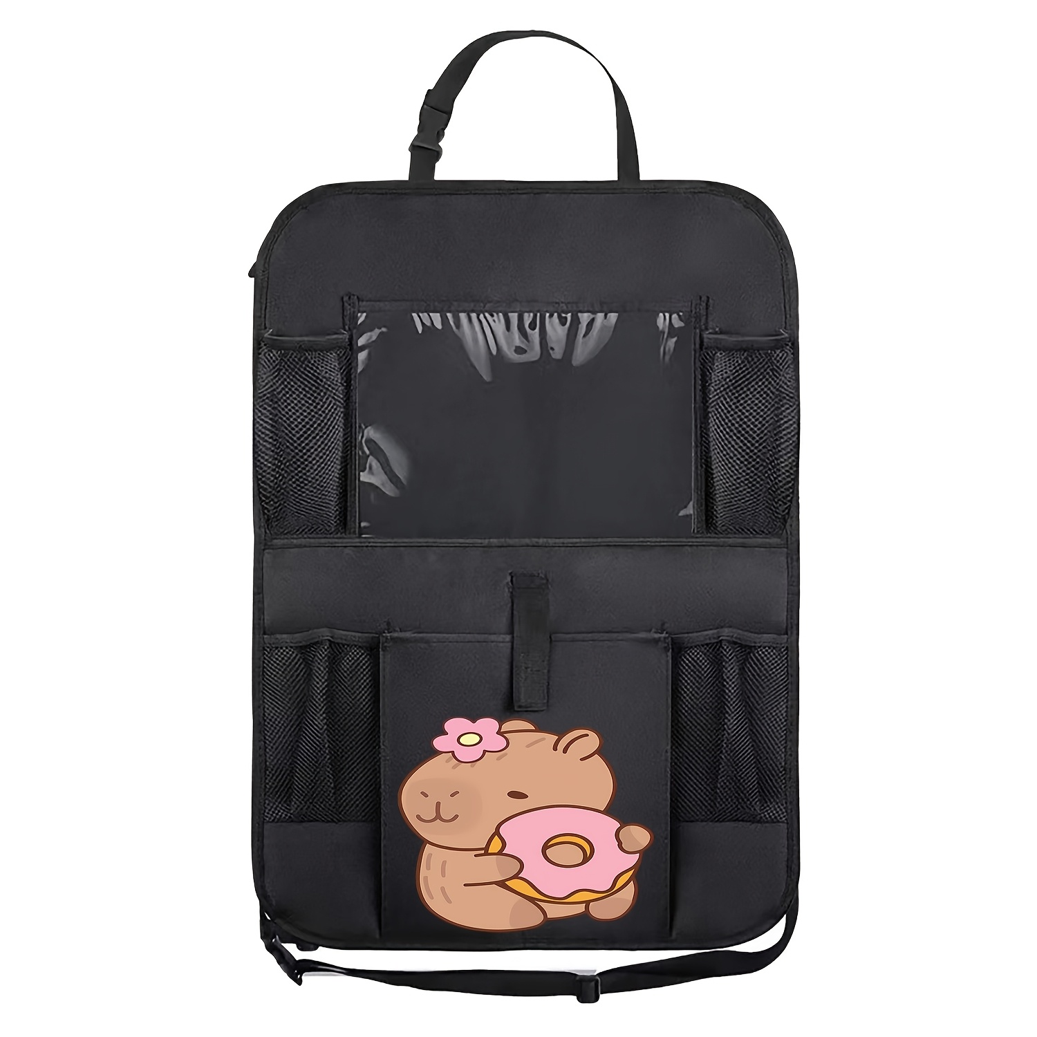 TEMU Large Capacity Car Seat Storage - Multi-pocket Storage Bag, Creative Seat Kick Protection Pad, Cartoon Printed Car Storage Box, Car Phone/tablet