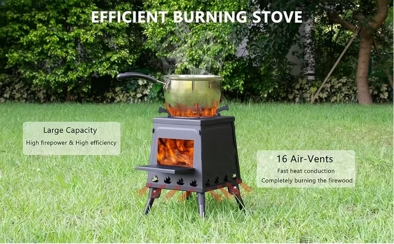Portable Wood Burning Camp Stove - Heavy-Duty Outdoor Campfire Stove with Sturdy Legs & Air Vents, Firewood/Bonfire Compatible for Hiking, Backpacking, Picnic, BBQ, Travel - No Electricity/Flint/Magnesium Needed 13 Portable Wood Burning Camp Stove - Heavy-Duty Outdoor Campfire Stove with Sturdy Legs & Air Vents, Firewood/Bonfire Compatible for Hiking, Backpacking, Picnic, BBQ, Travel - No Electricity/Flint/Magnesium Needed