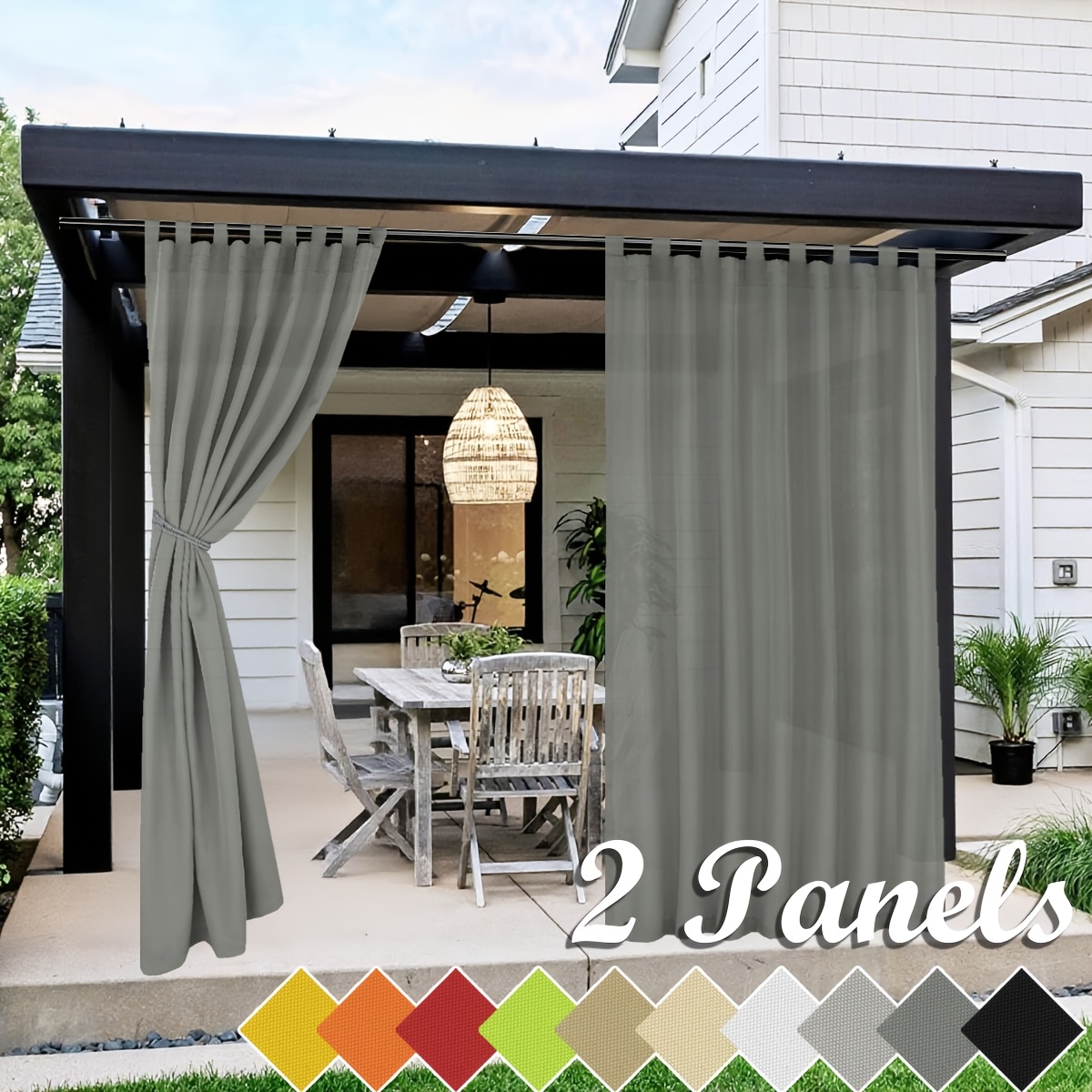 2pcs High-density Breathable Light-filtering Outdoor Curtains, Uv Protection, Tie Top