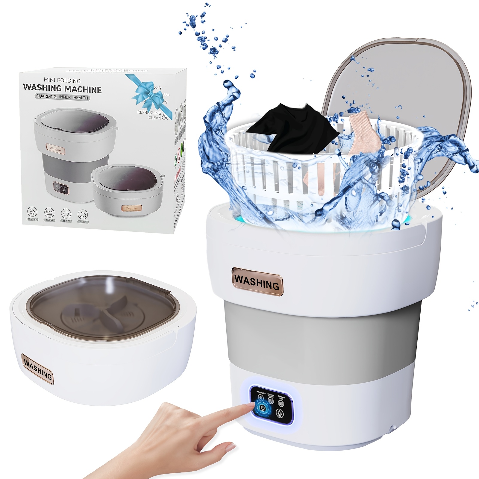 

12l Large Capacity Mini Washer With Foldable Design, Small Folding Washing Machine With 3 Intelligent Cleaning , Portable Washing Machine For Travel, Apartment, Baby Clothes, Socks(grey)