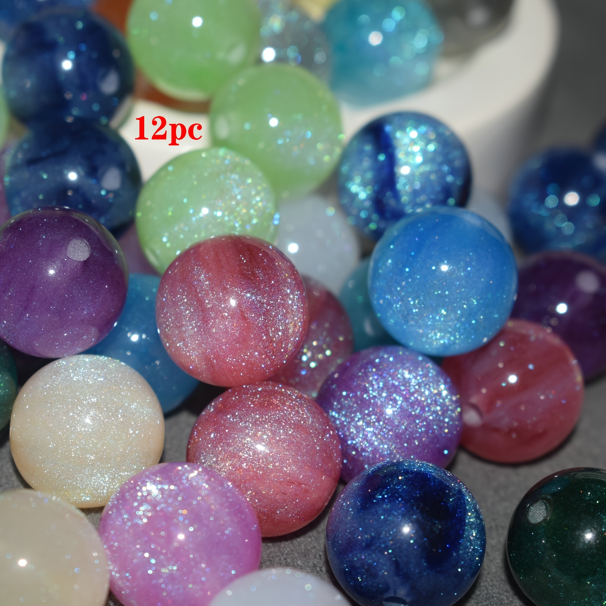 E-shop 12 Stück 16mm Glänzende Harzperlen - Mehrfarbige DIY Bastelperlen für Schmuckherstellung, Halsketten, Armbänder, Ohrringe & Haaraccessoires -