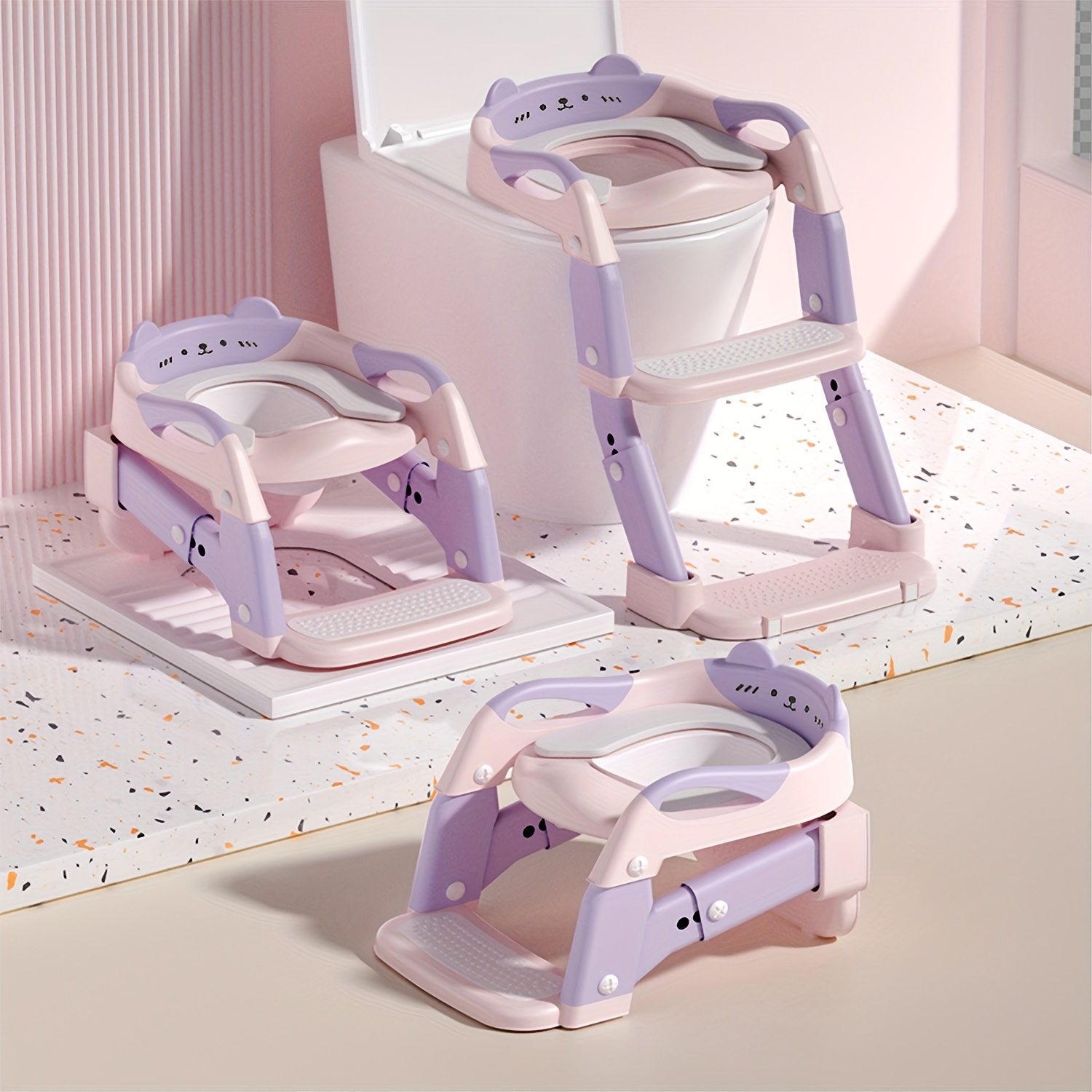 TEMU 3-in-1 Potty Training Toilet Seat With Step Stool Ladder & Detachable Seat - Non-slip Splash Guard, Portable Potty For, Multi-use For Step Stool/ladder/seat (zero ) - Suitable For Toddlers, Kids