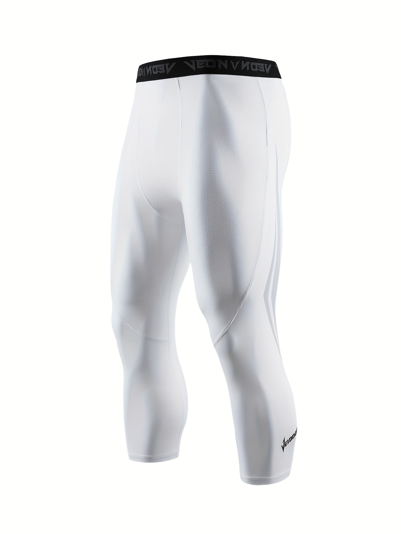 *'s High-* Compression Capri Leggings Breathable Athletic Tights for  Running, Gym Training, Black with White Stripe