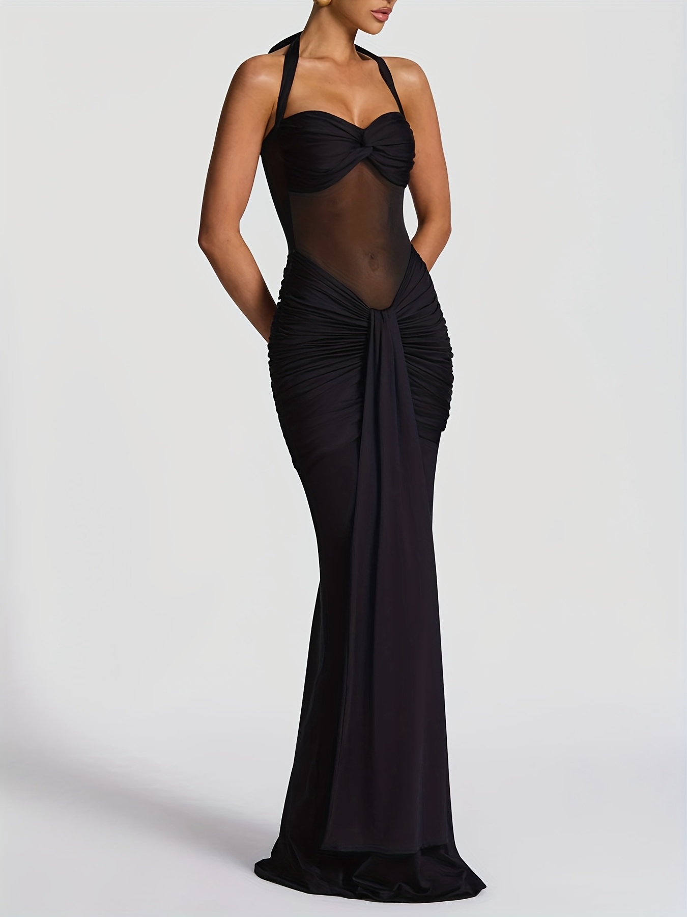 womens bandeau halter mesh long dress - Temu Mauritius