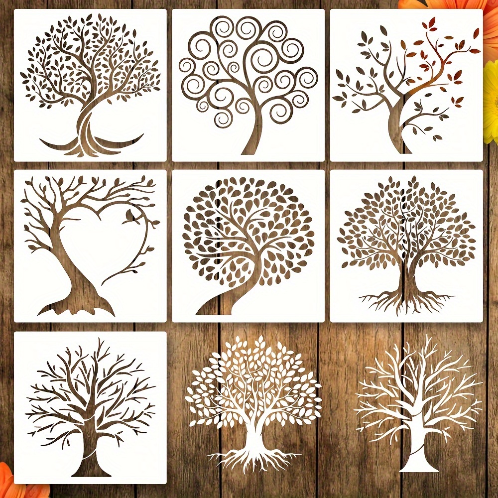 

7pcs Tree Stencils, Tree Of Life Stencil For Painting, Reusable Plastic Template, On Wood Airbrush Small Palm Tree Drawing Templates For Canvas Wall Diy Art Crafts And Decorations