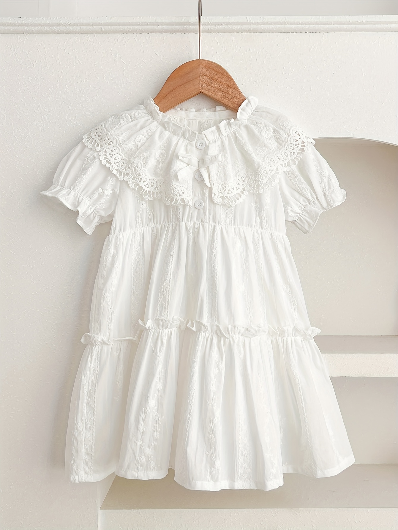 girls vintage floral lace trim dress summer short sleeve - Temu