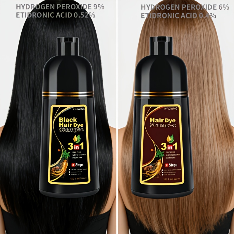 2pcs 500ml Hair Dyeing Shampoo, Beard Dyeing, Cleaning, Hair Care, Hair Dyeing, 3-in-1, Ginger, Polygonum Multiflorum And Other Herbal Ingredients, , For , Men And Women Can Use