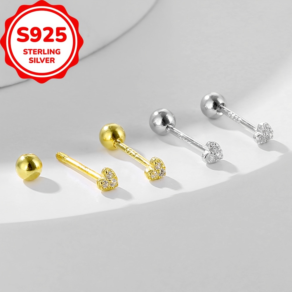 S925 Sterling Silver Heart Earrings Preppy Style
