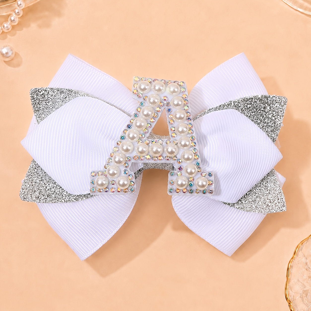 TEMU 1 pinza para el cabello con la letra A-Z, de cinta con y perlas de AB, barrettes de alfabeto con diamantes de para mujeres, , , adornos para el