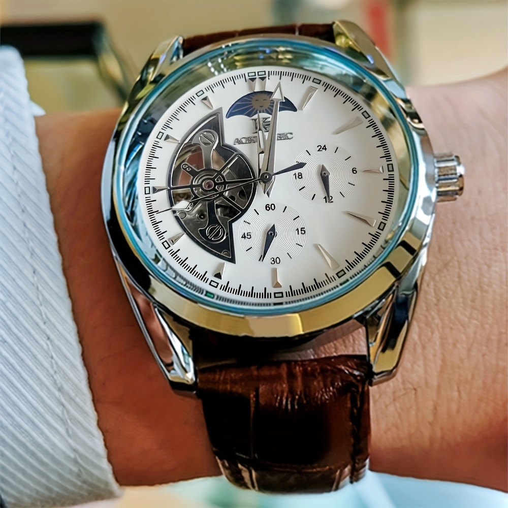 1pc Men's Sleek Hollow Automatic Mechanical Watch - Alloy Case, Without Battery