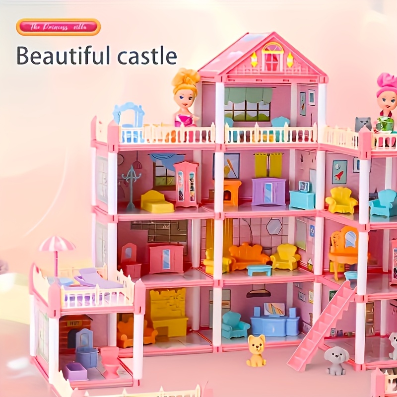 Princess Doll Castle House Gift for Girls, 4-Story Pink Mansion with Furniture And Dolls, Ideal Birthday Christmas Holiday Present for 3 4 5 6 7+ Year Old Girls