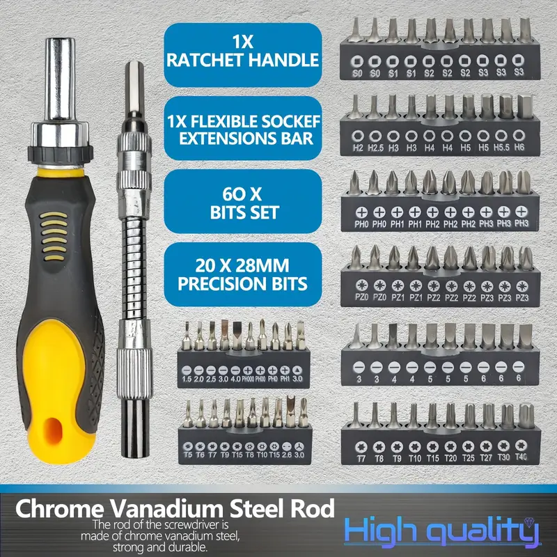 145pcs steel magnetic screwdrivers with plastic racking key set nut driver and bit set uncharged without battery for diy men tools gift Product details 2