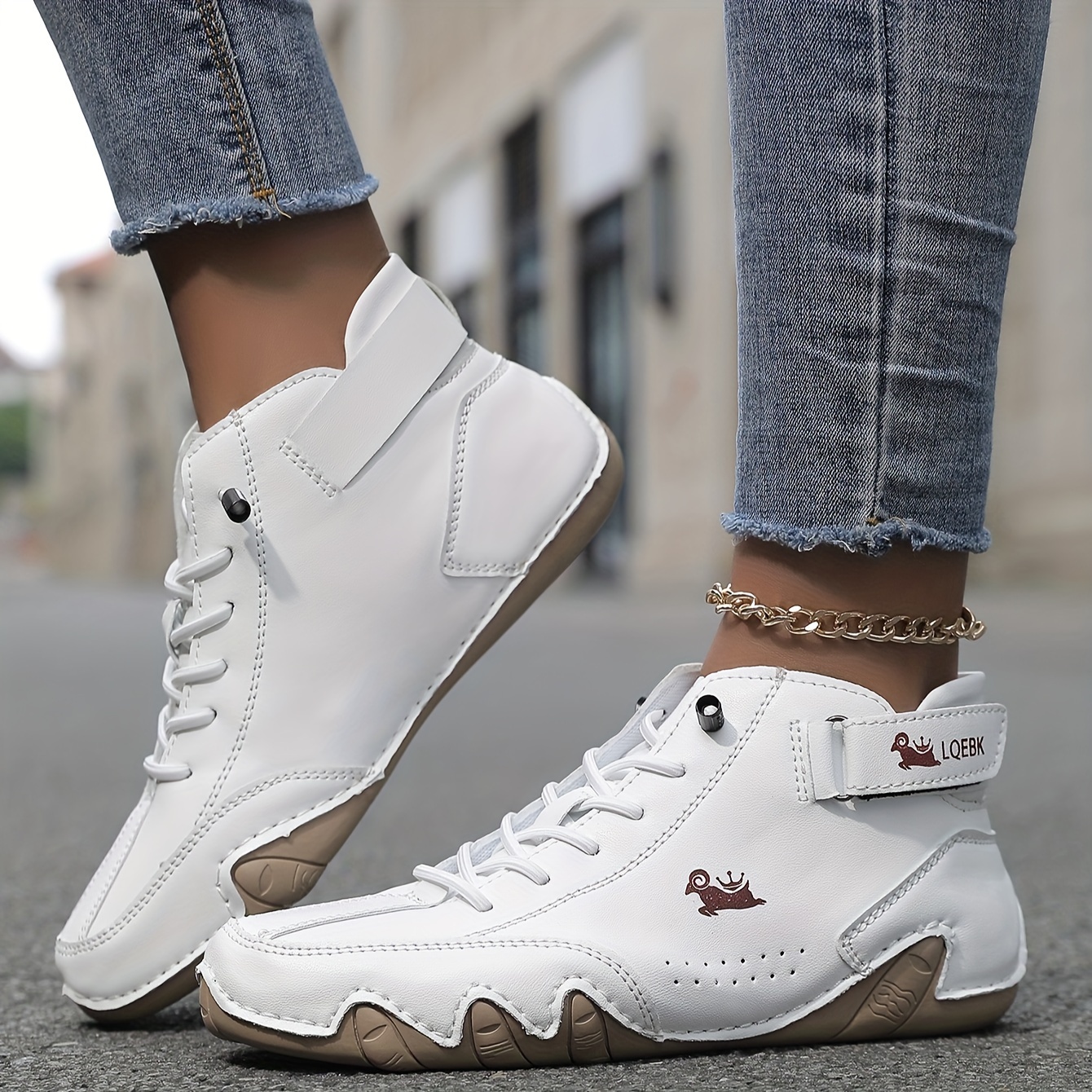 

Women's White Octopus Handcrafted Sneakers - Vintage Style, Lace-up Motorcycle & Fitness Shoes With Rubber Sole, Breathable Fabric Lining, And Chic Logo Detail