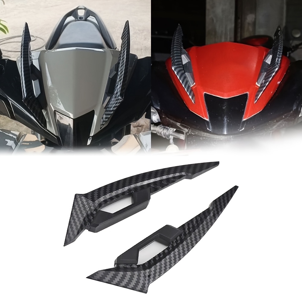 

2pcs Kevanly Carbon Fiber Black Plastic Motorcycle Stickers, Decorative Fixed Modification For Helmet And Bike Decoration