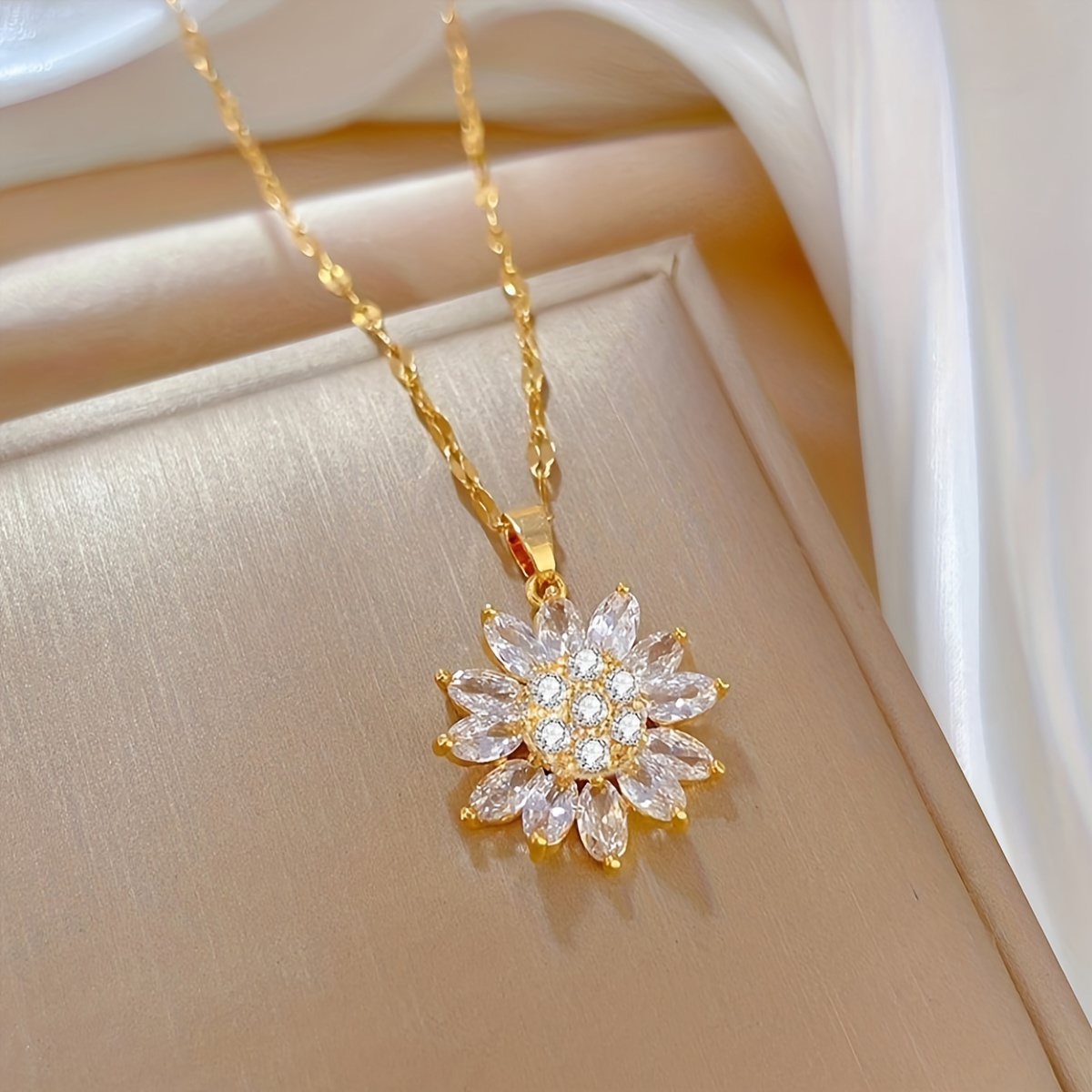 Stainless Steel Sunflower Pendant Necklace Men Zircon - Temu