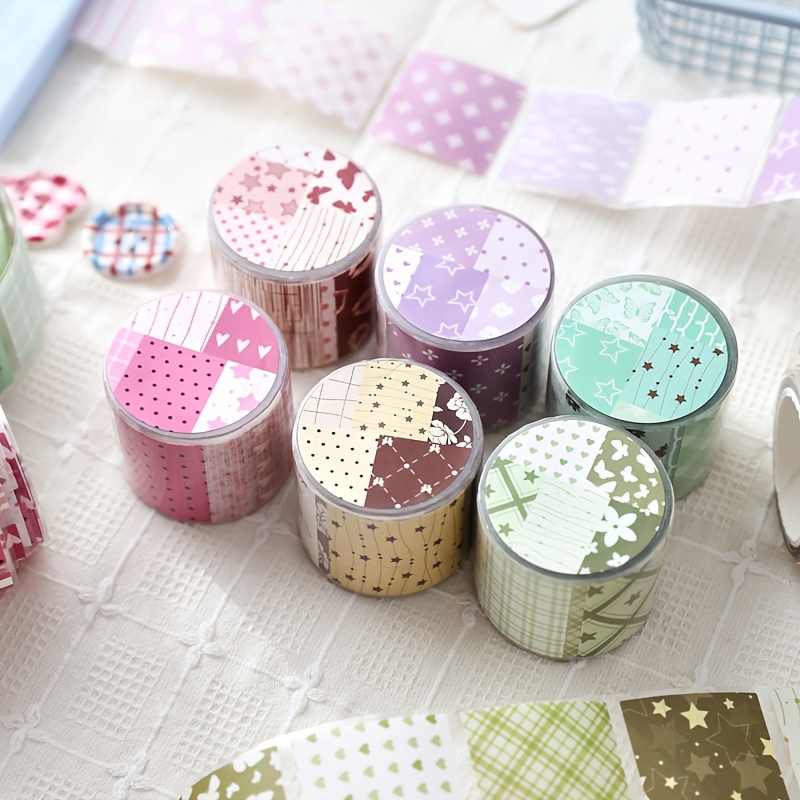 TEMU 6 Rolls Basic Texture Washi Tape Set, Dot Floral Striped Decorative Tape, Aesthetic Grid Pattern Masking Tape For Journal Scrapbooking Korean