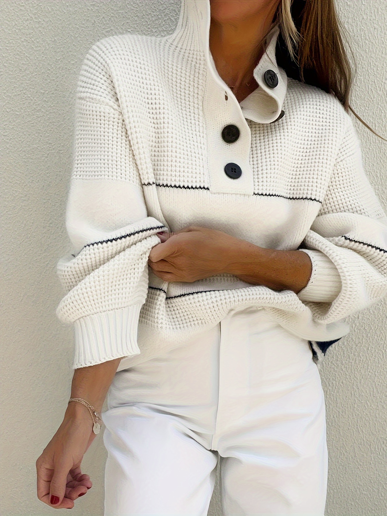 sweater with an open collar and button   details 3