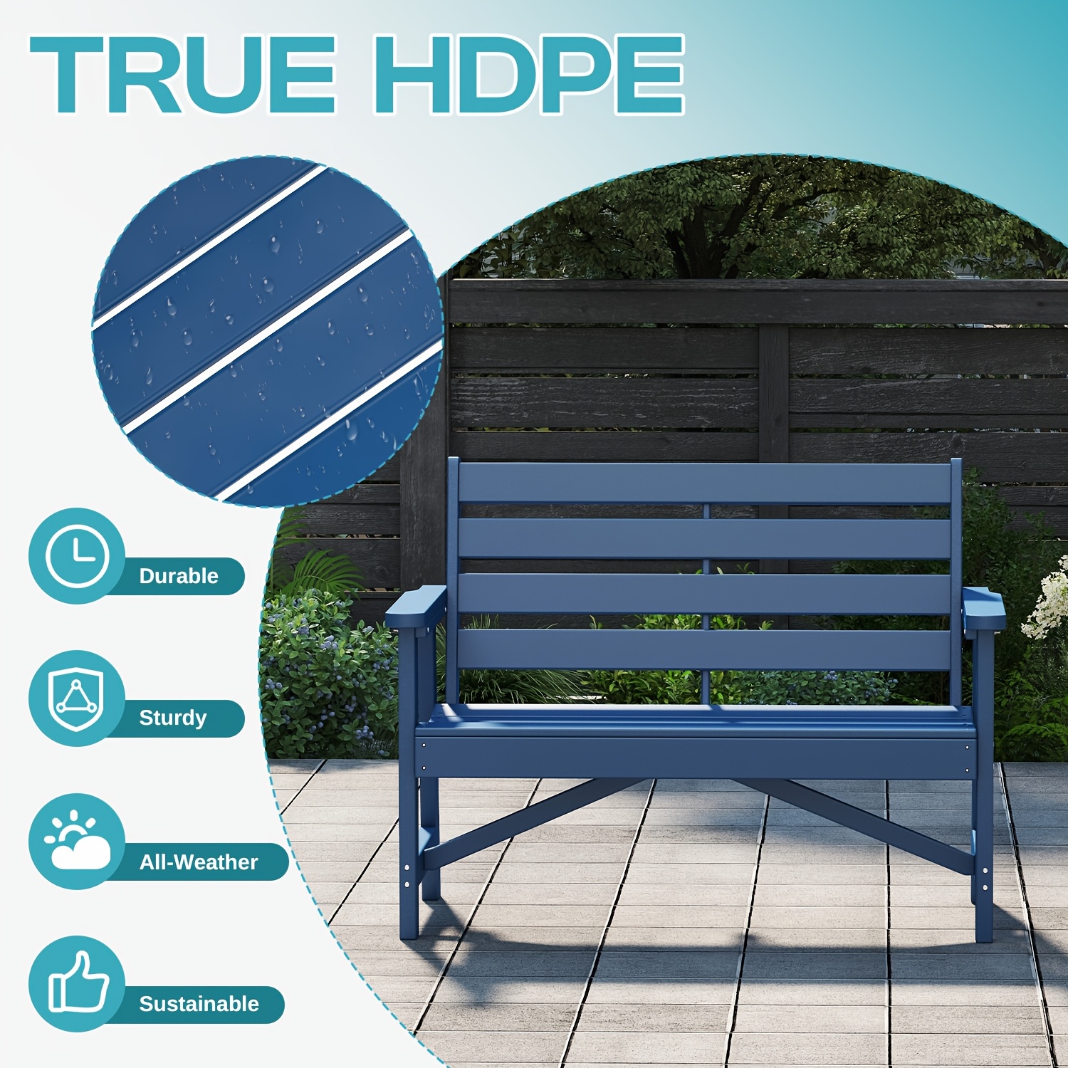 51.5' Outdoor Bench Heavy Duty HDPE Garden Bench for Patio, Park, Porch & Backyard Comfortable 2-Person Seating Rust-Free & All Weather Resistant