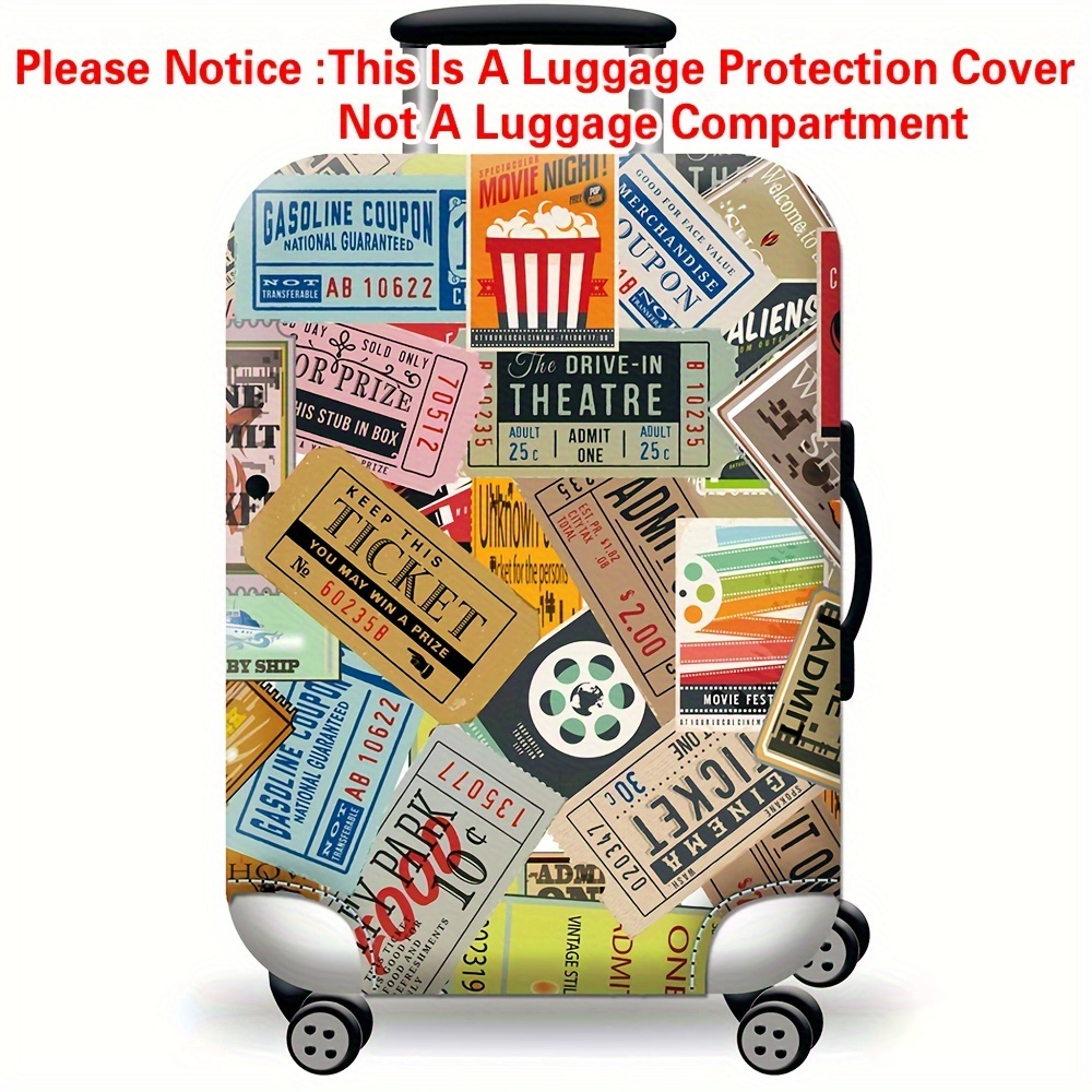 

Tickets Random Print Elastic Luggage Cover, Foldable Thickened Travel Suitcase Cover, 18-32 Inch Trolley Case Protective Cover, Travel Essential Accessories