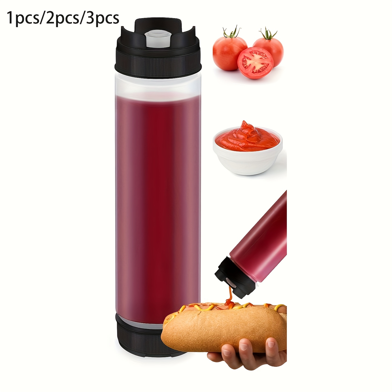 

1pcs/2pcs/3pcs- 16oz Inverted Plastic Squeeze Bottles, Refillable Tip Large Valve Dispenser Condiment Squeeze Container For Sauces Self Sealing Syrup Dispenser For Restaurants (black)