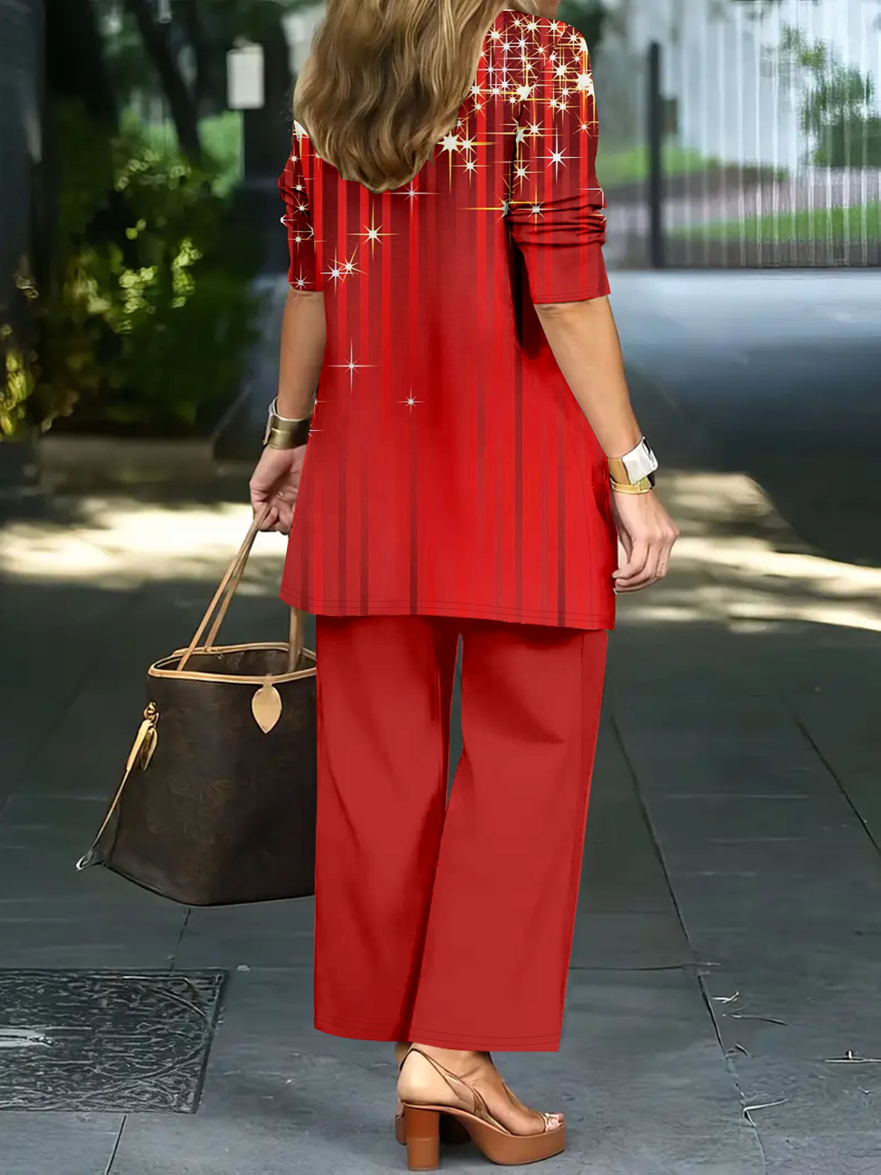 womens 3pcs sparkling red sequin print jumpsuit set Temu Australia