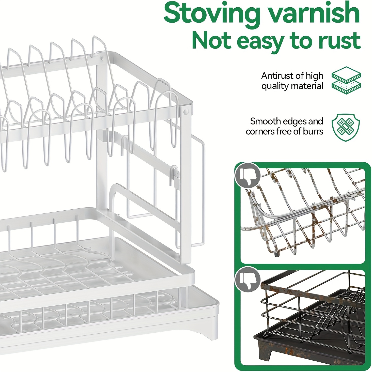 multifunctional dish rack organizer   2 tier dish drying rack with drainer plate space saving for   wooden cutting boards modern kitchen shelf durable metal construction kitchen organizer free cleaning cloth   rack organizer with cover   dish drying rack dish drying rack inside sink dishes organizers and storage over the sink dish rack cutlery storage   sturdy organizer apartment living small kitchens Product details 3