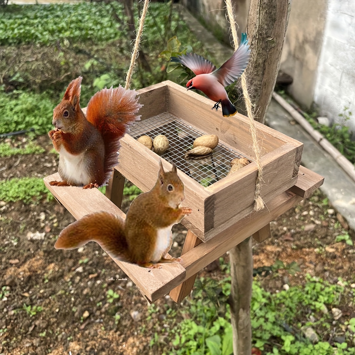 

1pc Squirrel Bird Feeder, Outdoor Squirrel Food Feeder, Wooden Feeder For Birds And Animals, Hangable Squirrel Feeder