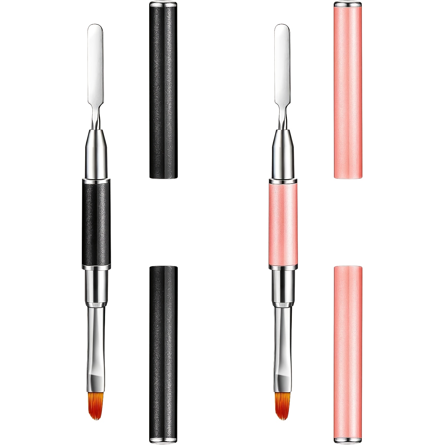 TEMU Ebanku 2-pack Double-ended Nail Extension Brush, Combines Brush Handle, Scraper, And Glue Scoop, Stainless Steel Material, Designed For Nail