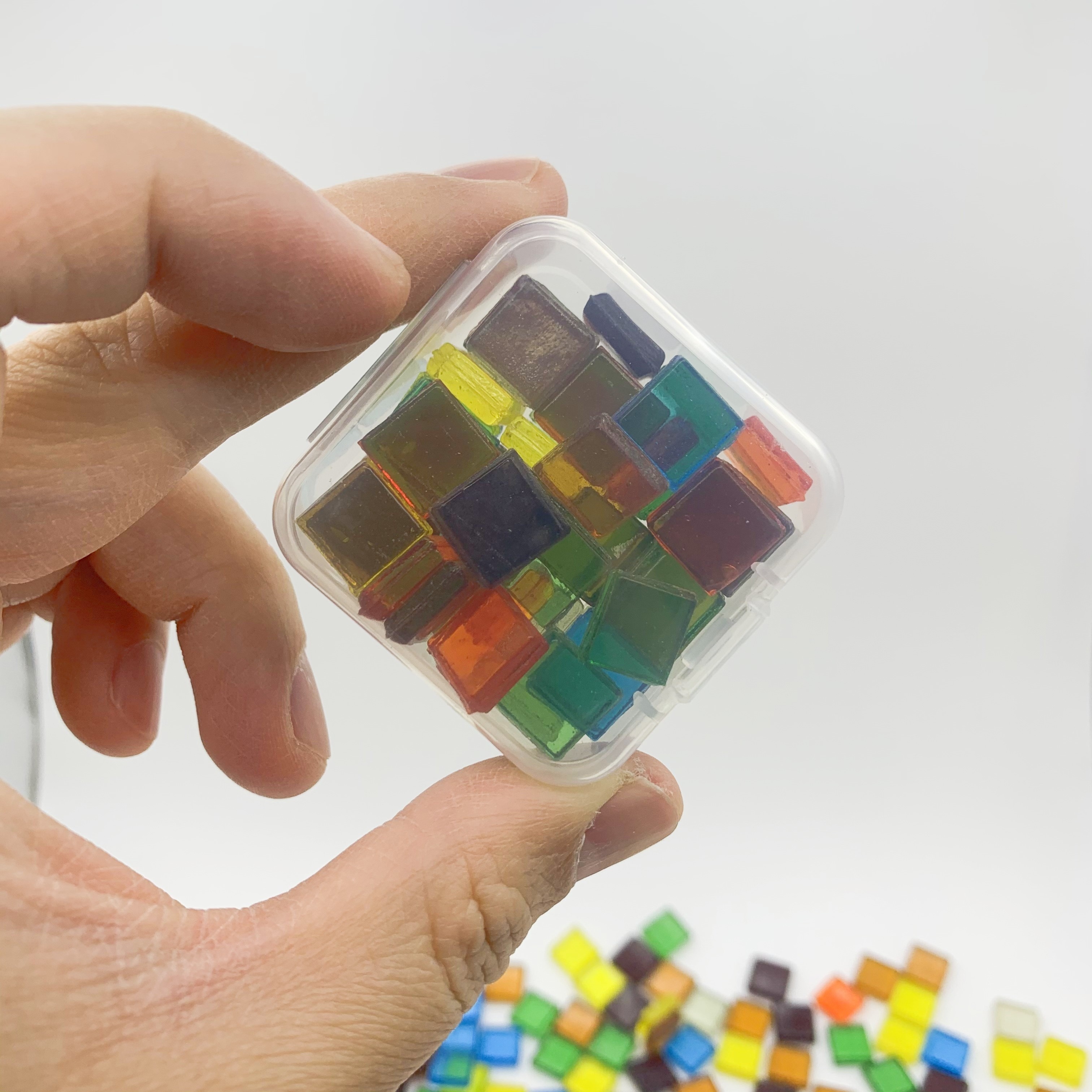 1cm Colored Transparent Square Glass Mosaic Tiles, Loose Pieces, Random Mixed Colors, 50pcs