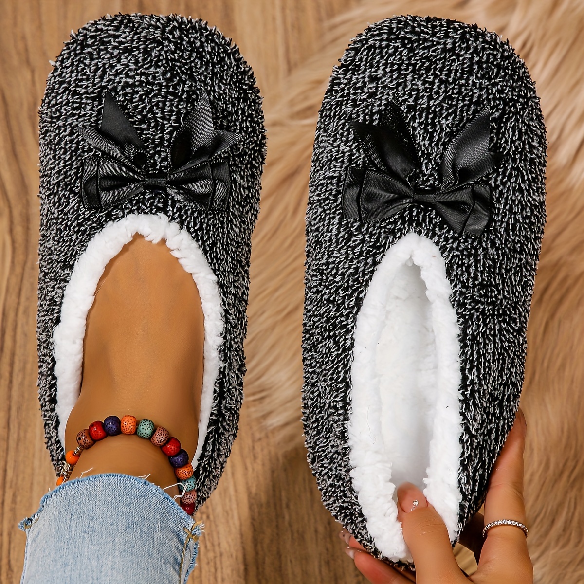 

Cozy & Warm Women's Indoor Slippers - Plush Fur, Non-slip Sole, Breathable Fabric Lining For Winter , Cute Slippers