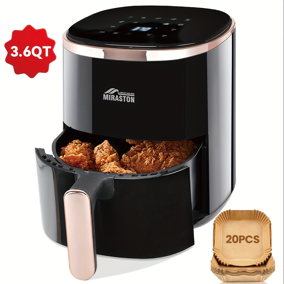2-Quart Compact Air Fryer with 50 Paper Liners