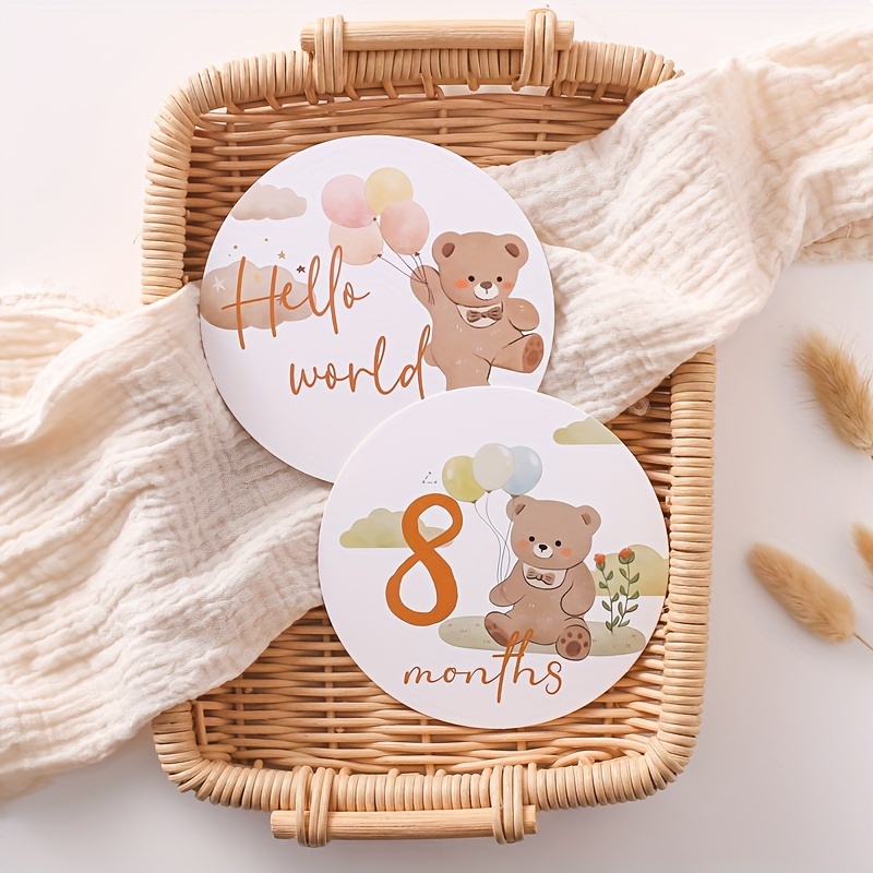 16pcs set birth commemorative cards paper growth record cards cute bear cartoon birth commemorative signs birthday commemorative props photography props details 3