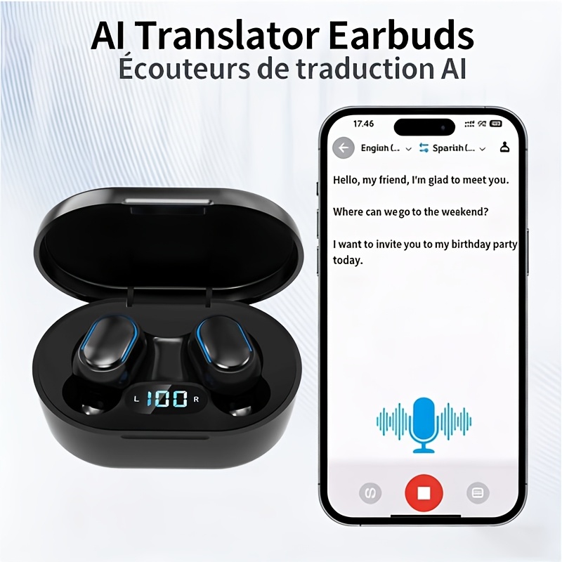 TEMU Ai Real Time Translator Earbuds, 100+ Languages 2 Way Interpretation, Low Latency Wireless Bluetooth Translation Earbuds, Portable Instant Voice